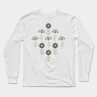 Retro Wildflowers Dark Background Long Sleeve T-Shirt